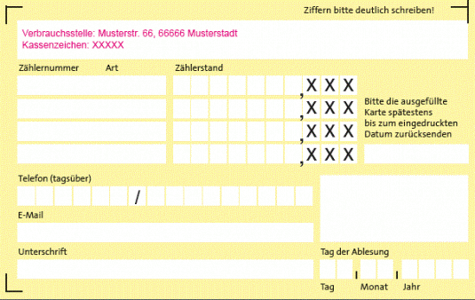 Zählerstände Ablesekarte